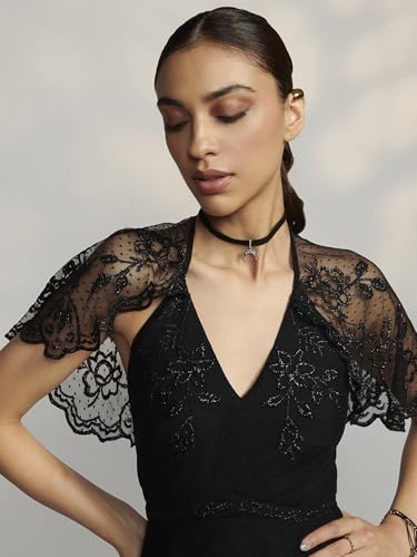 Label RITU KUMAR Black Saphire V Neck Short Dress