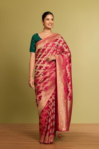 Taneira Women Dark Pink Viscose Woven Saree with Unstiched Blouse Piece (SAPP02AB0923-Dark Pink)