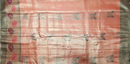 VFCollections Women's Traditional Handloom Kanchipuram Silk Pure Pattu Sarees – Butterfly Butta & Flowers Border | Rich Zari Woven Design | Bridal Saree | Unstitched Blouse (VFC696-1)
