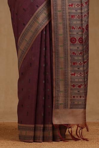 Soch Womens Wine Tussar Zari Woven Saree