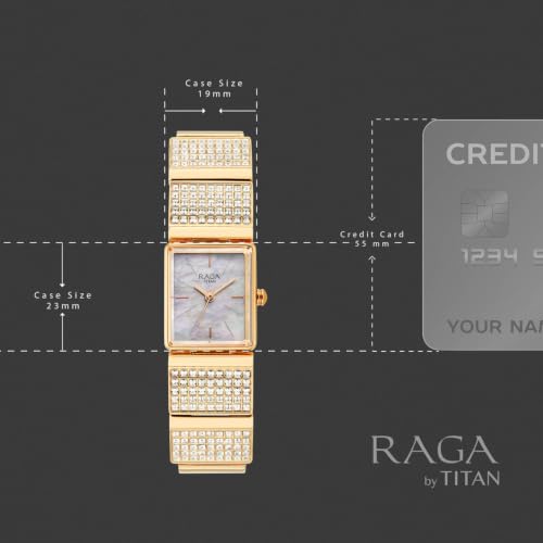 Titan Raga Unlocked Quartz 3 Hand Shaped White Mother of Pearl Dial, IP Rose Gold Strap Watch for Women - 2828WM01F