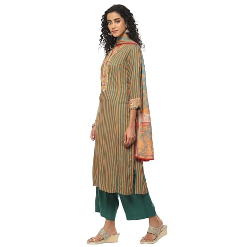 BIBA WOMEN PRINTED STRAIGHT SALWAR KURTA DUPATTA(SKDASSORTED8826_GREEN_42)