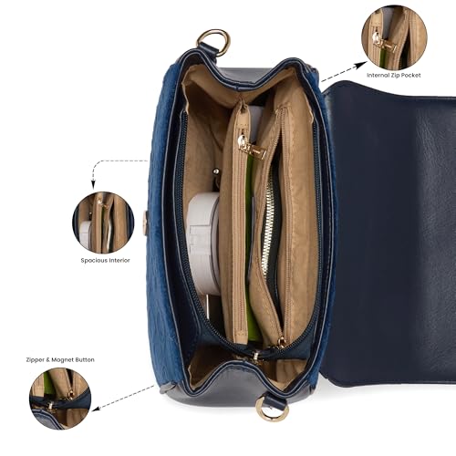Caprese Katherine Medium Monogram Velvet Sling Bag for Women | Elegant Multi-Compartment Crossbody & Shoulder Bag with Adjustable Strap | Perfect for Party & Travel (Midnight Blue)