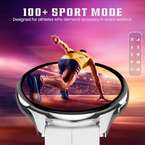 PunnkFunnk Active 5 Smart Watch with 1.3” AMOLED HD Display | Bluetooth Calling, AI Voice Assistant, 100+ Sports Modes, Heart Rate & SPO₂ Tracking, IP68 Waterproof for Men & Women- (White)