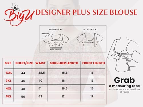 Biyu Women's Floral Net 3/4th Sleeves High Neck Readymade Saree Blouse (Black, 46)
