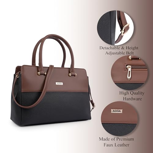 ADISA Color Block handbag shoulder bag satchel for women and girls with sling belt (AD4088-BLA)