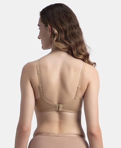 Jockey 1723 Women's Wirefree Padded Super Combed Cotton Elastane Stretch Medium Coverage T-Shirt Bra with Lace Styling_Almondine_38B