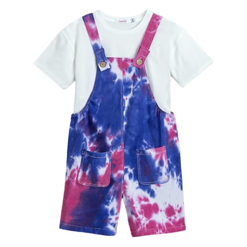 Hopscotch Girls Short Sleeves Multi Tie & Dye Print Overall Set For Ages (10-12 Years)