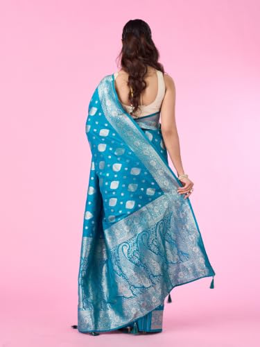 MOHEY Women's Art Silk Woven Saree with Blouse Piece (Teal Blue)