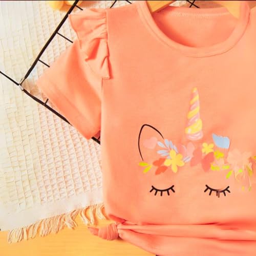 KIDZZLAND Baby Products - Baby Girl Dress with Unicorn Print Ruffle Trim Tee, Bow Front Shorts - T Shirt and Baby Clothes Set - Ideal Kids Clothes Girls (4-5 Year)