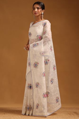 Soch Womens Off White Kota Floral Embroidered Saree