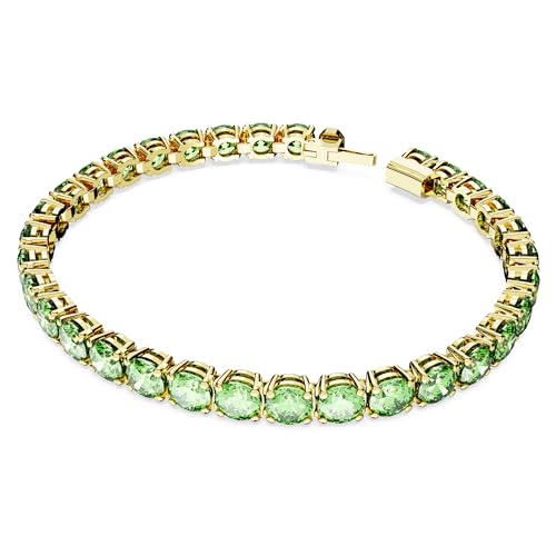Swarovski Matrix Tennis bracelet, Round cut, Green, Gold-tone plated