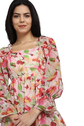 Allen Solly Women's Polyester Asymmetrical Knee-Length Dress (AHDRCRGF142558_Multi Multicolour