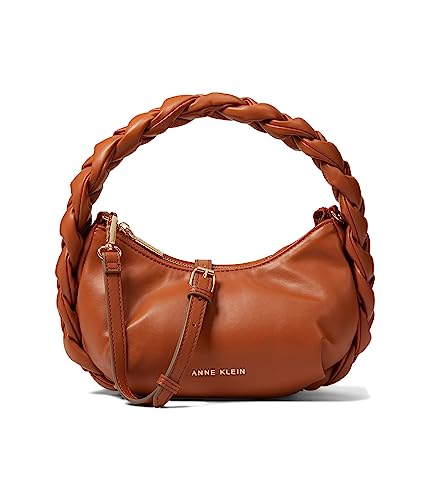 Anne Klein Convertible Crescent Shoulder Bag w/Braided Trim, Saddle, One Size