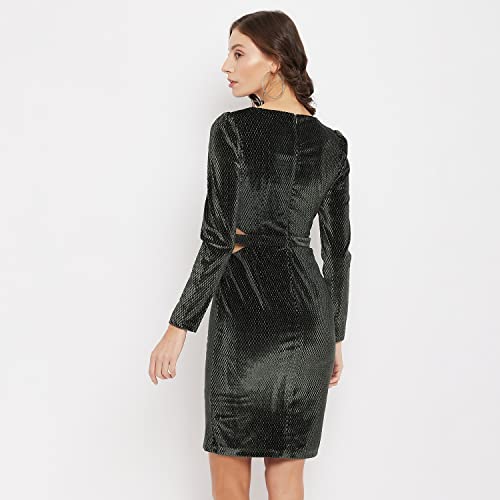 Madame Self Design Olive Dress for Women