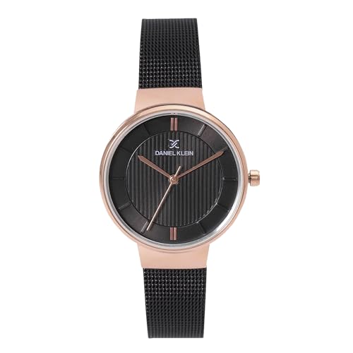 Daniel Klein Analog Black Round Dial Rose Gold Case Black Mesh Strap Water-Resistant Wrist Watch for Women Girls, Ladies DK11810-5