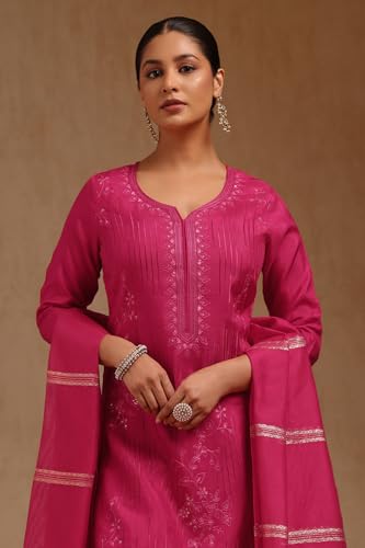 Soch Women's Dola Silk Salwar Suit Set (EWA5CD22235_Fuchsia