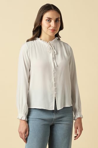 Women White Solid Casual Top