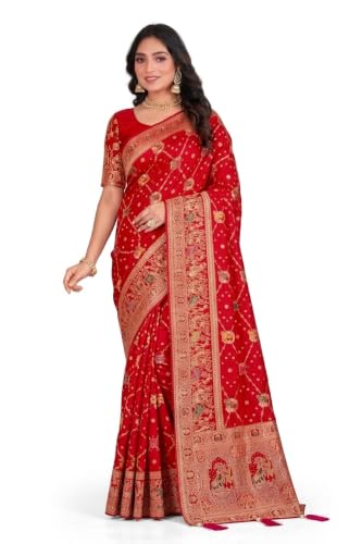 BHARTI COLLECTIONS Banarasi Art Silk Saree with Zari Work & Blouse Piece