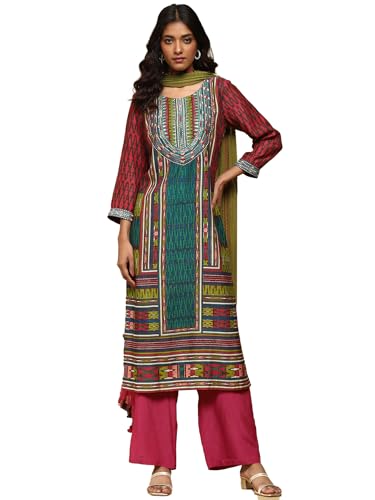 Ritu Kumar Teal Printed Viscose Kurta With Pant And Dupatta