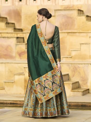 PURVAJA Women's Jacquard Semi-Stitched Lehenga choli (Nisva-D-Green_Free Size)