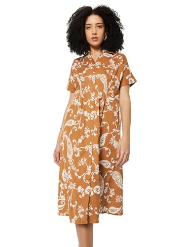 Max Women Printed A-line Midi Dress (Brown_M)