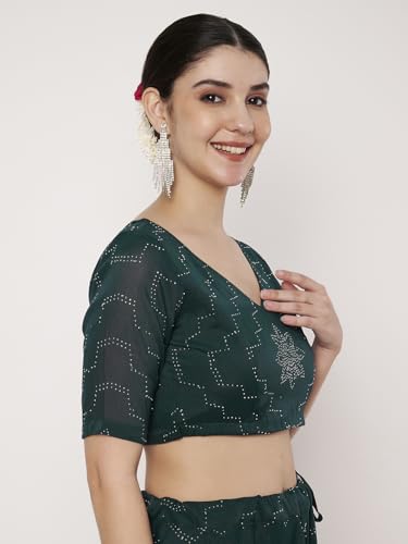 studio rasa Women's Silk Blend Embellished Readymade Blouse for Festive Wedding Party (TPWC725BL77M_Green_Medium)
