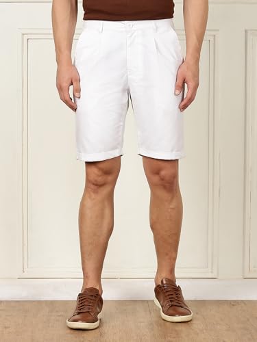 Thomas Scott Men's | Solid | Mid Rise | Light Weight | 100% Cotton | Casual | Chino | Shorts for Men (TSS038_White_30)