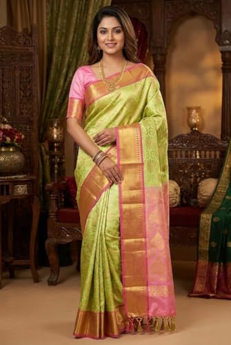 SREE KUMARAN Women's Kanchipuram Kubera Brocade Silk Pure Pattu Sarees With Blouse