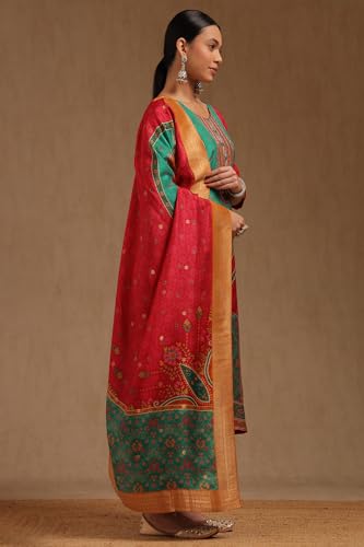 Soch Womens Fuchsia Brocade Floral Print Suit Set With Sequins