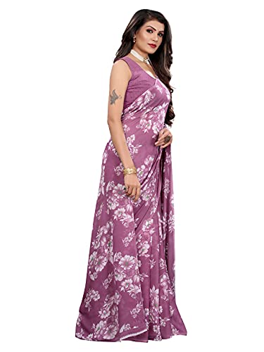 SIRIL Women's Georgette Floral Printed Saree with Blouse(2024S566_Purple)