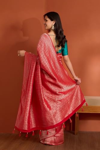 Taneira Women Red Viscose Crepe Woven Saree with Unstitched Blouse Piece (SAPP01AD1003-Red)