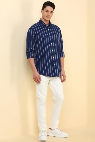 Allen Solly Men Navy Stripe Full Sleeves Casual Shirt