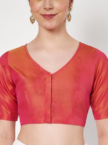 studio rasa Women's Silk Blend Dual-Tone V-Neck Blouse for Festive Wedding Party (TPWC62543S_Pink_Small)