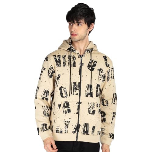 Status Quo Mens All Over Printed Hooded Sweatshirt Beige