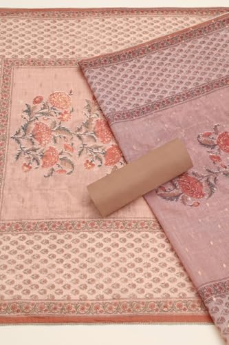 Soch Womens Earth Chanderi Botanical Dress Material With Hand Embroidery and Bead Details