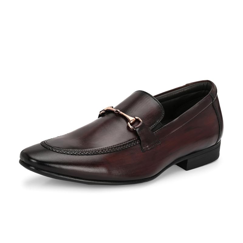 HITZ Men's Brown Leather Slip On Shoes - UK 10