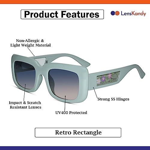 LensKandy Rectangular UV400 Protected Sunglasses for Women with Designer sides | 931-Green