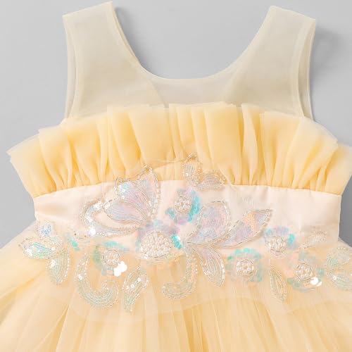 Hopscotch Girls Sequinned Party Dress in Beige Color for Age (5-6 Years)