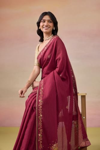 Taneira Dark Red Pure Silk Cotton Embroidered SareeWith Unstitched Blouse(SACP14AD5826-Dark Red)