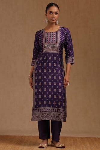 Soch Womens Purple Viscose Blend Ethnic Motifs Suit Set With Mirror And Cutdana