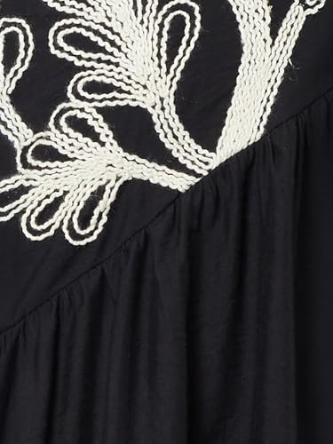 Max Women Embroidered Tiered Midi Dress (Black_XS)