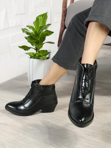 ELLE Women's Fashionable Lace-Up Boots Colour-Black, Size-UK 4