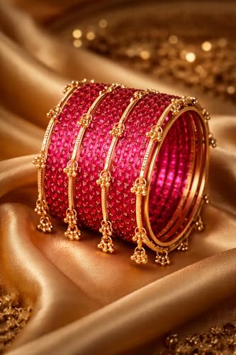 Shining Diva Fashion 16 Pcs Traditional Stylish Glass Ghungroo Kashmiri Bangles Set for Women & Girls (rrsd17374b_2.4_17387b_2.4) (Ruby Pink)