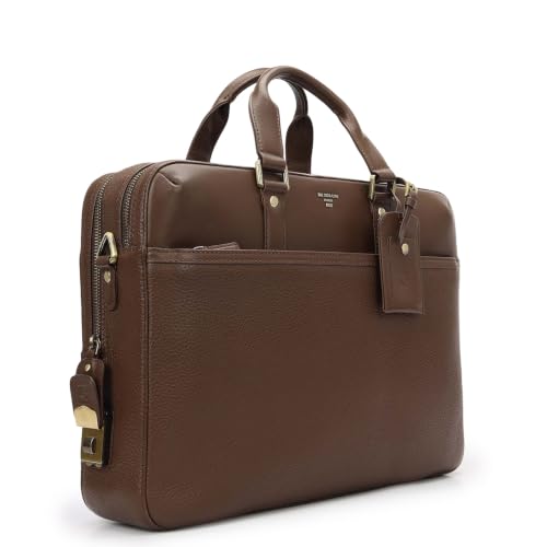 Da Milano Leather Laptop Bag for Men & Women | Textured Leather Laptop Messenger Bag | Ideal for Office Purpose | Fits Upto 15" Laptop - Mocha Brown