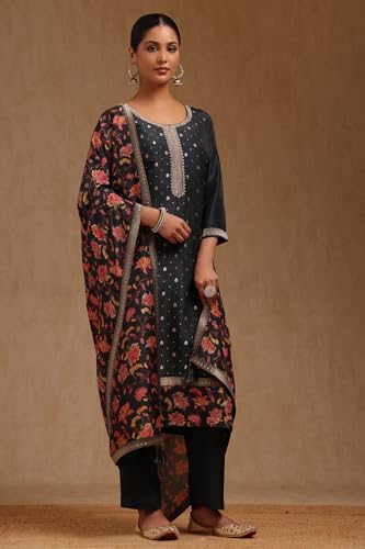 Soch Women's Dola Silk Salwar Suit Set (SMUA5CD2318_Charcoal