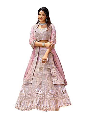 FUSIONIC Women Velvet Lehenga Choli Semi-Stitched Baby Pink Free Size