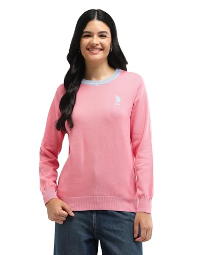 U.S. POLO ASSN. Drop Shoulder Cotton Sweater (UWAW24SWE133_Pink_M)