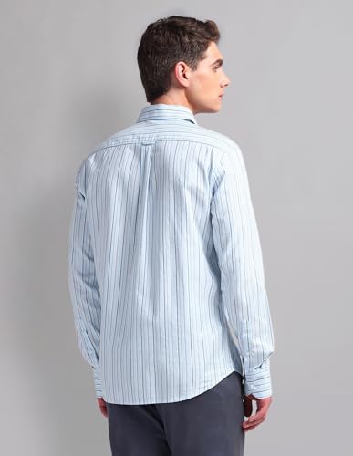 AD by Arvind Blue Vertical Striped Cotton Shirt
