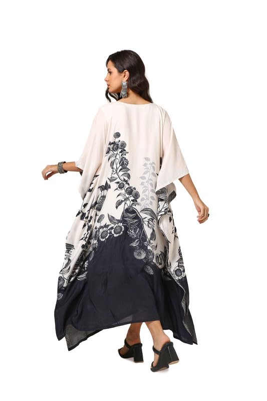 Soch Womens Off White Muslin Blend Floral Kaftan with Beads